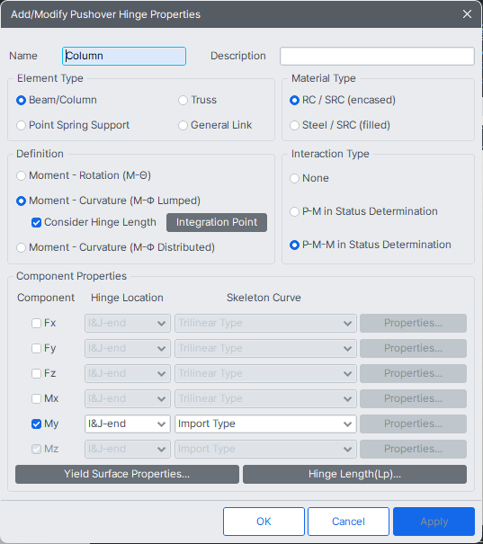 Define Pushover Hinge Properties – MIDAS Support