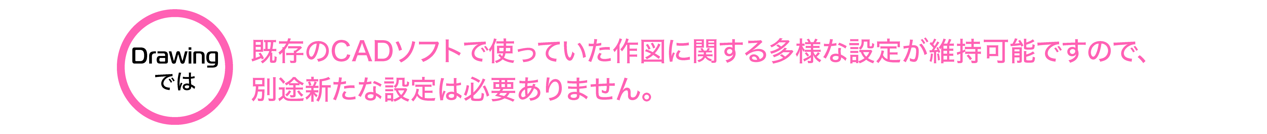 既存のCADソフトで使っていた作図に関する多様な設定が維持可能ですので、別途新たな設定は必要ありません。