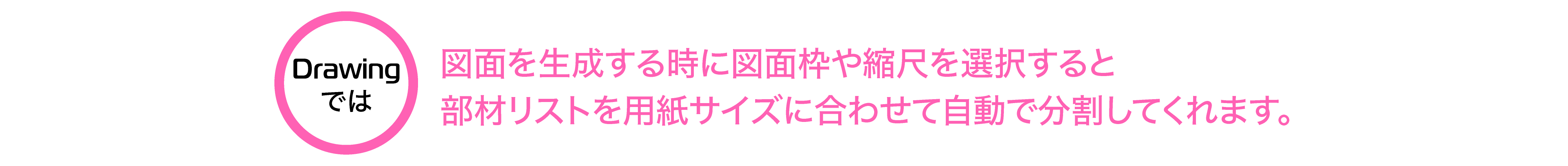 図面を生成する時に図面枠や縮尺を選択すると部材リストを用紙サイズに合わせて自動で分割してくれます。