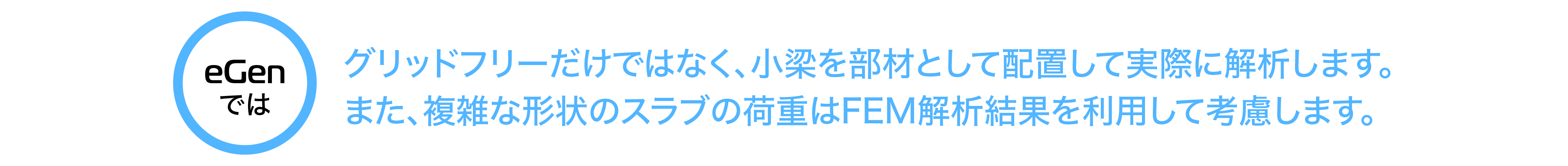 グリッドフリーだけでなく、小梁を部材として配置して実際に解析します。また、複雑な形状のスラブの荷重はFEM解析を利用して考慮します。
